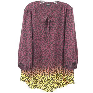 Torrid womens maroon animal print ombre Georgette Bow Tie Blouse Size 3X